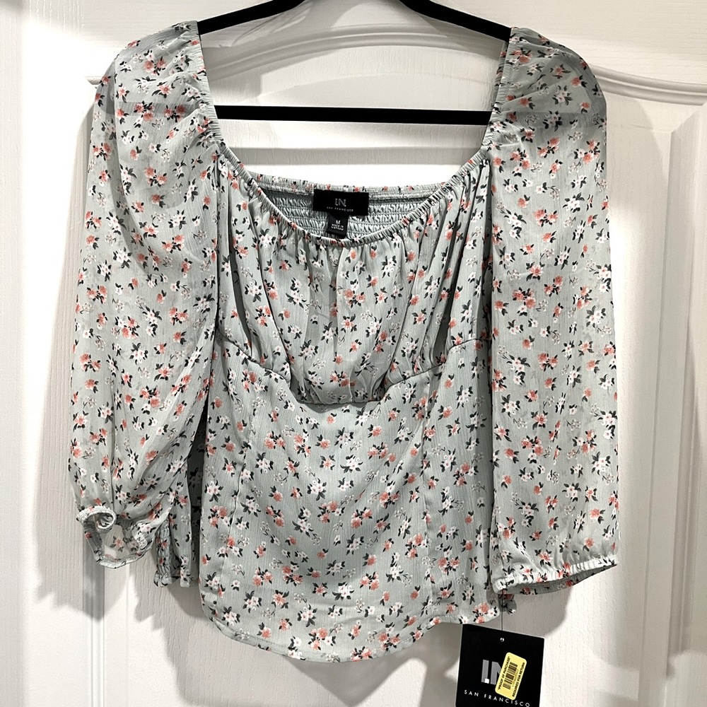 in san francisco green floral top, medium